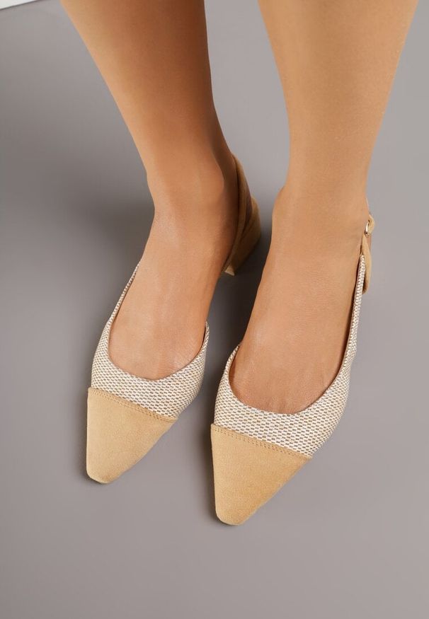 Renee - Beżowe Sandały Ozdobione Plecionką Magicgriddle. Okazja: na co dzień, na imprezę. Zapięcie: sprzączka. Kolor: beżowy. Wzór: aplikacja. Obcas: na obcasie. Styl: casual, elegancki. Wysokość obcasa: średni