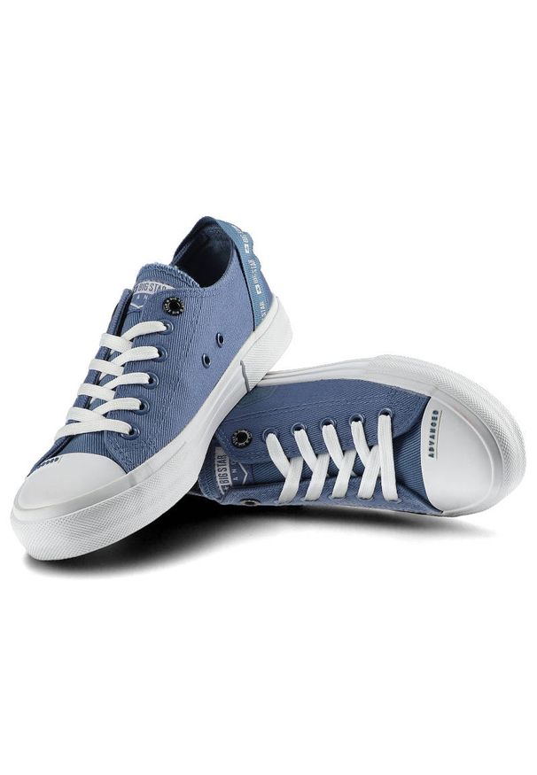 Big-Star - Niebieskie Trampki Big Star Damskie Stylowe Buty. Okazja: na uczelnię, na spacer. Zapięcie: sznurówki. Kolor: niebieski. Materiał: guma, jeans, materiał. Szerokość cholewki: normalna. Styl: elegancki