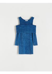 Reserved - Sukienka z efektem sprania - niebieski. Kolor: niebieski. Materiał: dzianina, bawełna, prążkowany