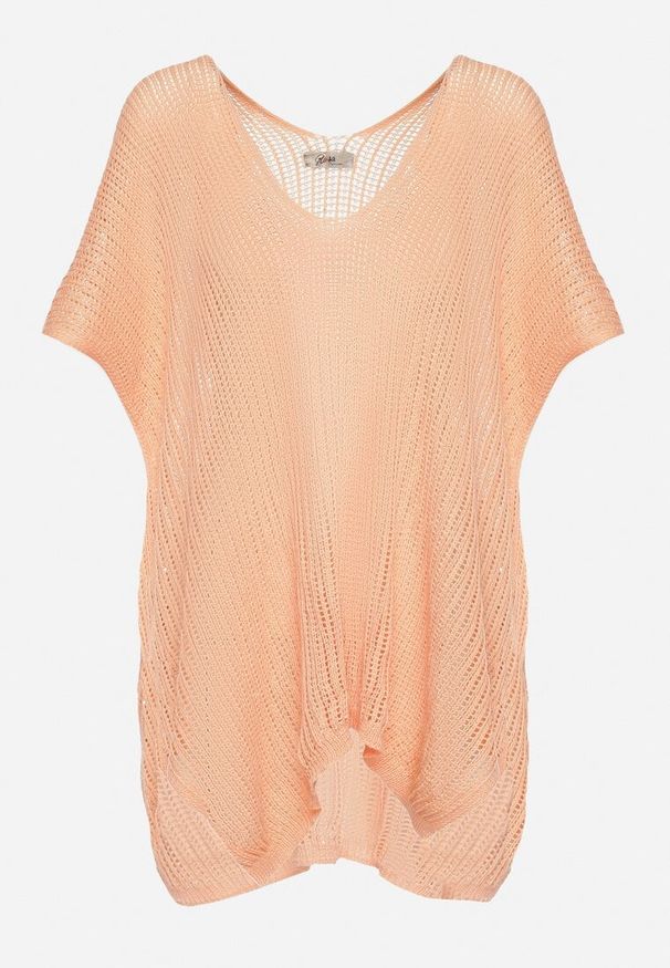 Born2be - Pomarańczowa Bluzka Narzutka o Wydłużonym Kroju Oversize z Dekoltem V Mosoelli. Okazja: na plażę, na co dzień. Typ kołnierza: dekolt w kształcie V. Kolor: pomarańczowy. Materiał: jeans. Sezon: lato. Styl: casual, wakacyjny