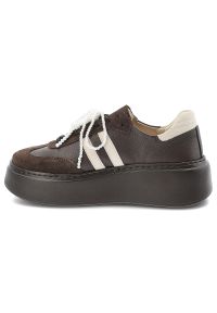 Czekoladowe Sneakersy Armodo Skórzane Buty Damskie. Kolor: brązowy. Materiał: skóra #5