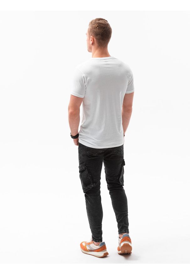 Ombre Clothing - T-shirt męski z nadrukiem S1434 V-1A - biały - XXL. Kolor: biały. Materiał: bawełna. Wzór: nadruk. Styl: klasyczny
