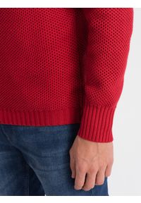 Ombre Clothing - Męski dzianinowy sweter z rozpinaną stójką - czerwony V8. Typ kołnierza: kołnierzyk stójkowy. Kolor: czerwony. Materiał: dzianina #6