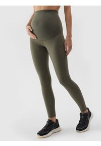 4f - Legginsy ciążowe treningowe szybkoschnące damskie - khaki. Stan: podwyższony. Kolekcja: moda ciążowa. Kolor: oliwkowy, brązowy, wielokolorowy. Materiał: syntetyk, elastan, materiał, włókno, dzianina. Długość: do kostek. Wzór: ze splotem, jednolity, gładki. Sport: fitness #2