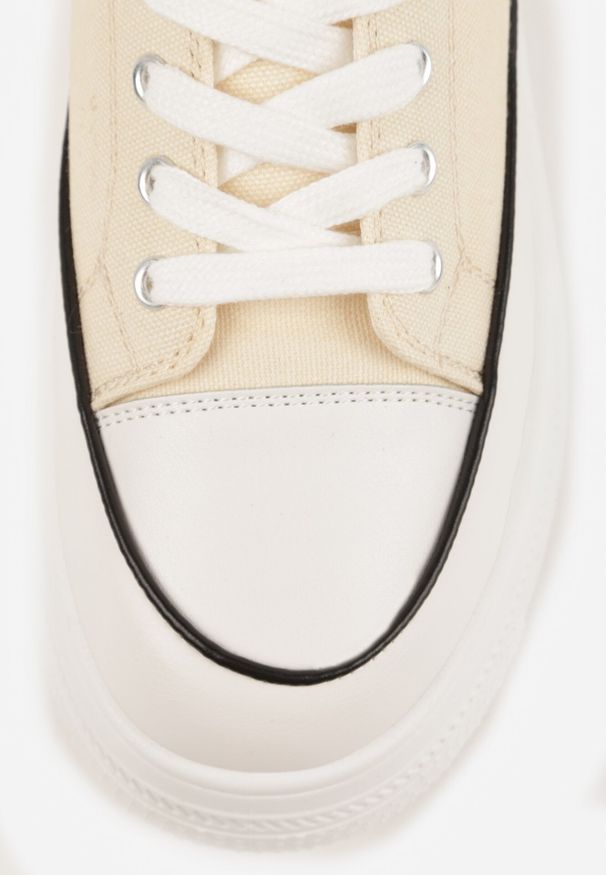 Born2be - Beżowe Trampki VICES na Grubej Podeszwie Zdobione Lamówką Riosara. Okazja: na co dzień. Kolor: beżowy. Materiał: jeans. Wzór: aplikacja. Styl: casual, sportowy, elegancki, klasyczny