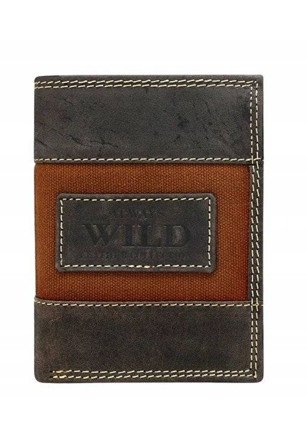 ALWAYS WILD - Portfel męski czarno-brązowy Always Wild N4-JEANS BLACK. Kolor: brązowy. Materiał: skóra
