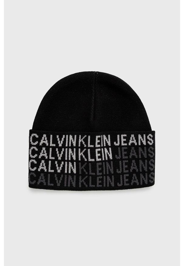 Calvin Klein Jeans Czapka K50K507563.4890 kolor czarny z cienkiej dzianiny bawełniana. Kolor: czarny. Materiał: bawełna, dzianina