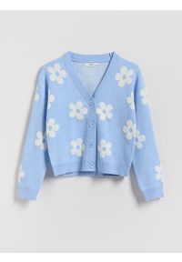 Reserved - Wzorzysty kardigan z wiskozą - jasnoniebieski. Kolor: niebieski. Materiał: wiskoza