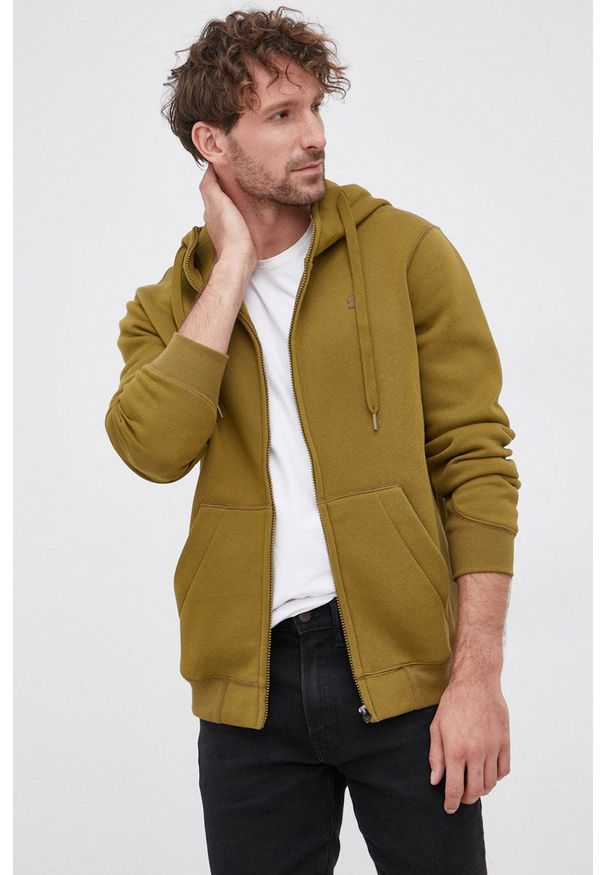 G-Star RAW - G-Star Raw Bluza męska kolor zielony z kapturem gładka. Okazja: na co dzień. Typ kołnierza: kaptur. Kolor: zielony. Wzór: gładki. Styl: casual