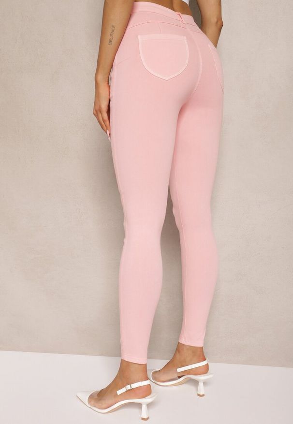 Renee - Różowe Skinny Jeansy z Bawełną High Waist Lorie. Okazja: na co dzień. Stan: podwyższony. Kolor: różowy. Styl: casual, elegancki, wizytowy