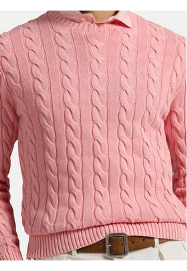 Polo Ralph Lauren Sweter 710965867004 Różowy Regular Fit. Typ kołnierza: polo. Kolor: różowy. Materiał: bawełna
