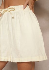 Renee - Jasnobeżowe Szorty z Bawełny z Gumką w Talii Sarilora. Kolor: beżowy. Materiał: bawełna. Długość: krótkie. Sezon: lato. Styl: klasyczny, elegancki #5
