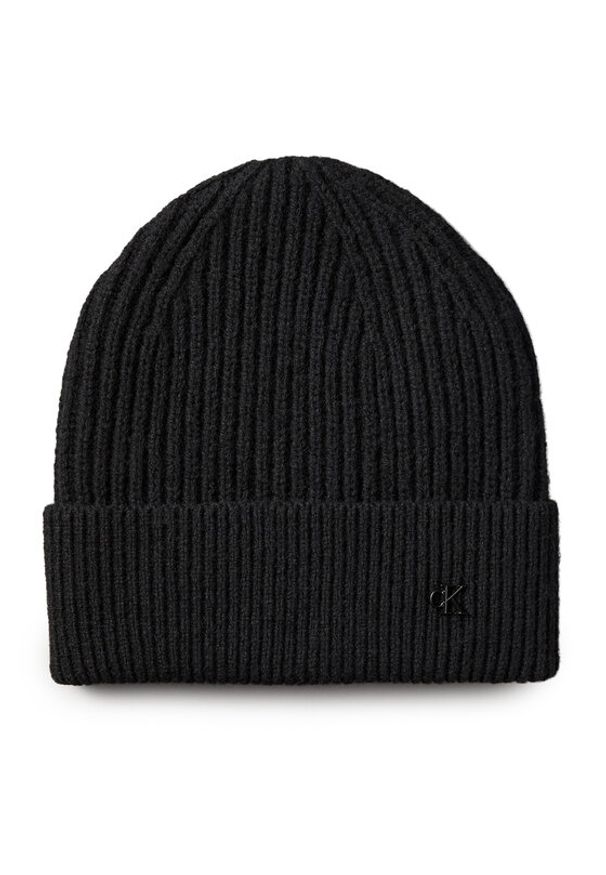 Calvin Klein Czapka Ck Metal Wool Beanie LV04D8032G Czarny. Kolor: czarny. Materiał: wełna, materiał
