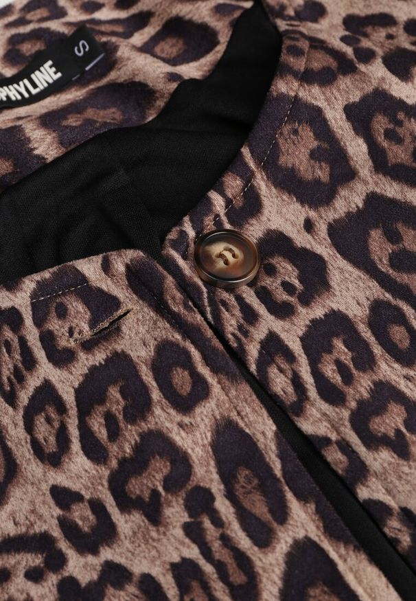 Renee - Beżowa Marynarka Ozdobiona Panterkowym Printem Enavel. Okazja: na spotkanie biznesowe, do pracy. Kolor: beżowy. Wzór: nadruk, aplikacja. Styl: biznesowy, elegancki, klasyczny