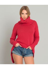 ONETEASPOON - Czerwony sweter z golfem. Typ kołnierza: golf. Kolor: czerwony. Materiał: bawełna, materiał. Wzór: ze splotem. Sezon: jesień