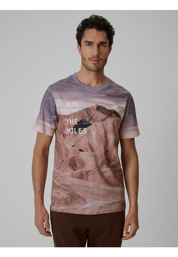 4f - 4F T-shirt regular z nadrukiem męski - multikolor XL. Okazja: na co dzień. Kolor: wielokolorowy. Materiał: materiał. Wzór: nadruk. Styl: casual