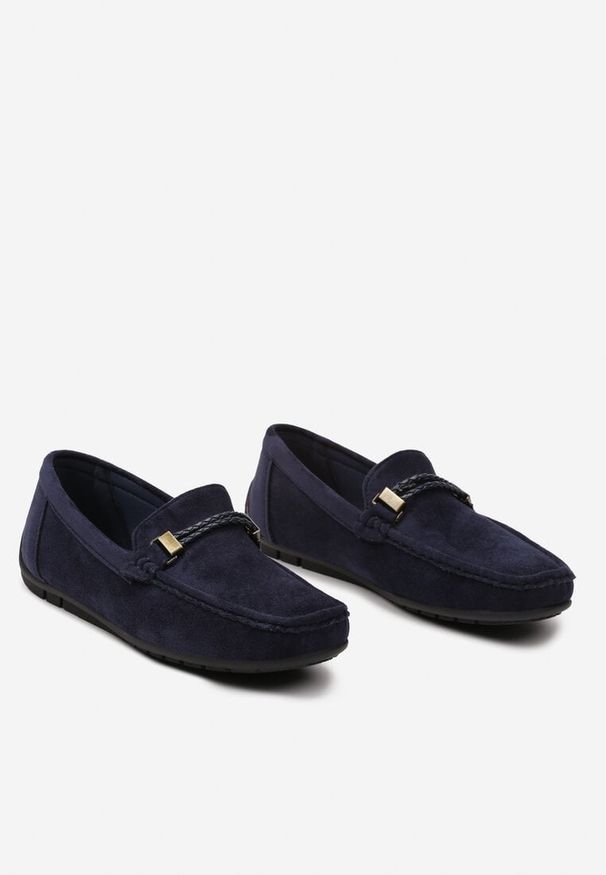 Born2be - Niebieskie Półbuty Mokasyny na Grubej Podeszwie z Metalową Ozdobą Rsosa. Kolor: niebieski. Materiał: len, jeans. Wzór: aplikacja. Styl: sportowy, elegancki