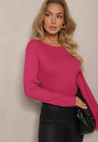 Renee - Fuksjowa Bluza Longsleeve z Bawełną Romala. Kolor: różowy. Materiał: bawełna. Długość rękawa: długi rękaw #4