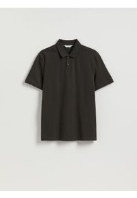 Reserved - Koszulka polo regular ze strukturalnej dzianiny - ciemnoszary. Typ kołnierza: polo. Kolor: szary. Materiał: dzianina