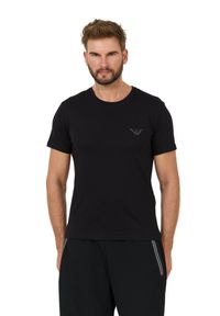Emporio Armani - EMPORIO ARMANI Czarny męski t-shirt logo brodé, Rozmiar XXL. Kolor: czarny #5