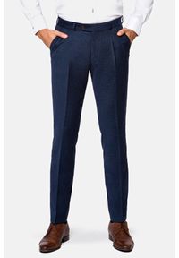 Lancerto - Spodnie w Pepitkę Granatowe z Wełną Havre. Kolor: niebieski. Materiał: wełna, elastan