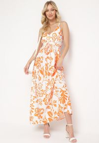 Born2be - Pomarańczowa Sukienka na Regulowanych Ramiączkach z Gumkami na Plecach Ściągana Troczkiem Harnela. Okazja: na co dzień. Kolor: pomarańczowy. Długość rękawa: na ramiączkach. Typ sukienki: proste. Styl: klasyczny, casual, elegancki #1