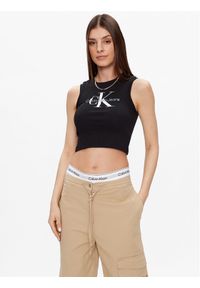 Calvin Klein Jeans Top J20J221521 Czarny Slim Fit. Kolor: czarny. Materiał: bawełna