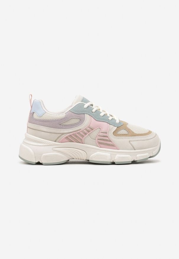 Born2be - Beżowo-Różowe Sneakersy na Grubej Podeszwie z Tłoczeniami Fellira. Okazja: na co dzień. Kolor: beżowy. Materiał: jeans