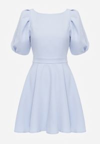 Born2be - Niebieska Koktajlowa Sukienka z Bufkami Odkrytymi Plecami i Wiązaniem z Tyłu Lilpea. Kolor: niebieski. Typ sukienki: rozkloszowane. Styl: wizytowy #7