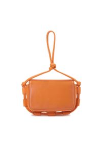 Kazar - Pomarańczowa torebka damska. Kolor: pomarańczowy. Wzór: gładki, aplikacja. Materiał: skórzane. Rozmiar: małe. Styl: casual, klasyczny #2
