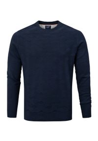 Bawełniany Sweter Męski - Pako Jeans - Granatowy z Fakturą Materiału. Kolor: niebieski. Materiał: bawełna. Sezon: jesień, wiosna, zima. Styl: klasyczny, elegancki