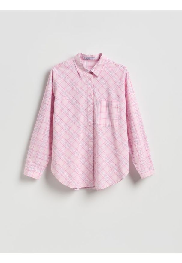 Reserved - Bawełniana koszula w kratkę - różowy. Kolor: różowy. Materiał: bawełna. Wzór: kratka