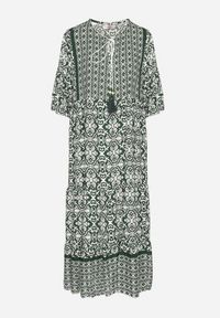 Born2be - Zielona Bawełniana Sukienka w Stylu Boho z Wiązaniem Przy Dekolcie Orradelle. Okazja: na co dzień. Kolor: zielony. Materiał: bawełna. Typ sukienki: proste. Styl: boho #5
