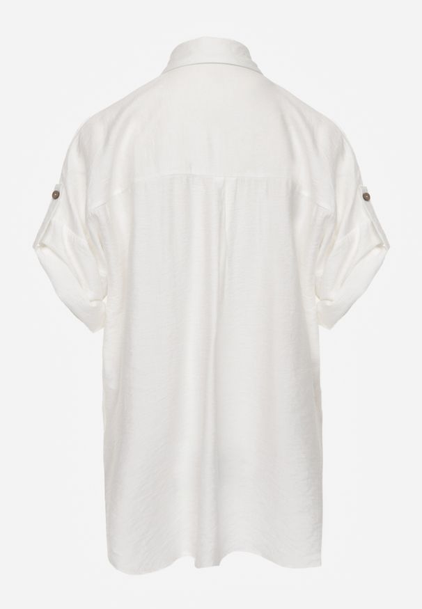 Renee - Biała Wiskozowa Koszula z Przedłużonym Tyłem Haftem i Podpinanymi Rękawami Sophora. Okazja: na co dzień. Kolor: biały. Materiał: wiskoza. Wzór: haft. Sezon: lato. Styl: boho, casual