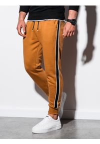 Ombre Clothing - Spodnie męskie dresowe joggery P898 - camel - XL. Materiał: dresówka. Wzór: gładki. Styl: elegancki #3