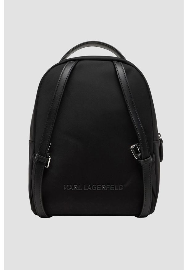 Karl Lagerfeld - KARL LAGERFELD Czarny plecak Ikon Nylon Outline. Kolor: czarny. Materiał: nylon. Wzór: paski. Styl: elegancki