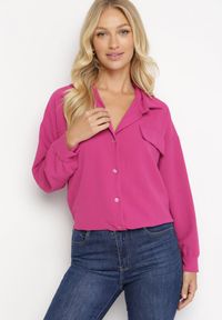 Born2be - Ciemnoróżowa Koszula z Kołnierzem i Ozdobnymi Klapami Keitlyn. Typ kołnierza: kołnierzyk klasyczny. Kolor: różowy. Materiał: jeans. Styl: klasyczny #3