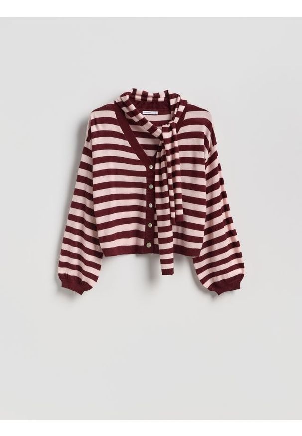 Reserved - Sweter z szalem - wielobarwny. Materiał: dzianina, wełna