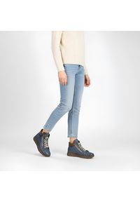 Niebieskie Botki Rieker Wygodne Buty Damskie. Zapięcie: zamek. Kolor: niebieski. Materiał: dzianina, skóra. Szerokość cholewki: normalna. Wzór: kolorowy #8