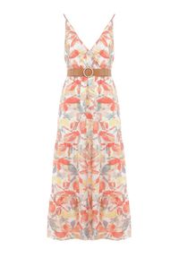 Born2be - Biało-Pomarańczowa Sukienka z Paskiem Barrett. Kolor: biały. Długość rękawa: na ramiączkach. Wzór: gładki. Sezon: lato. Typ sukienki: kopertowe. Styl: elegancki. Długość: maxi #5