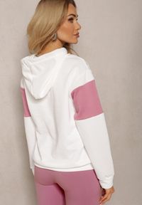 Renee - Biało-Różowa Bluza z Bawełny Typu Kangur z Kapturem Hetella. Typ kołnierza: kaptur. Kolor: biały. Materiał: bawełna