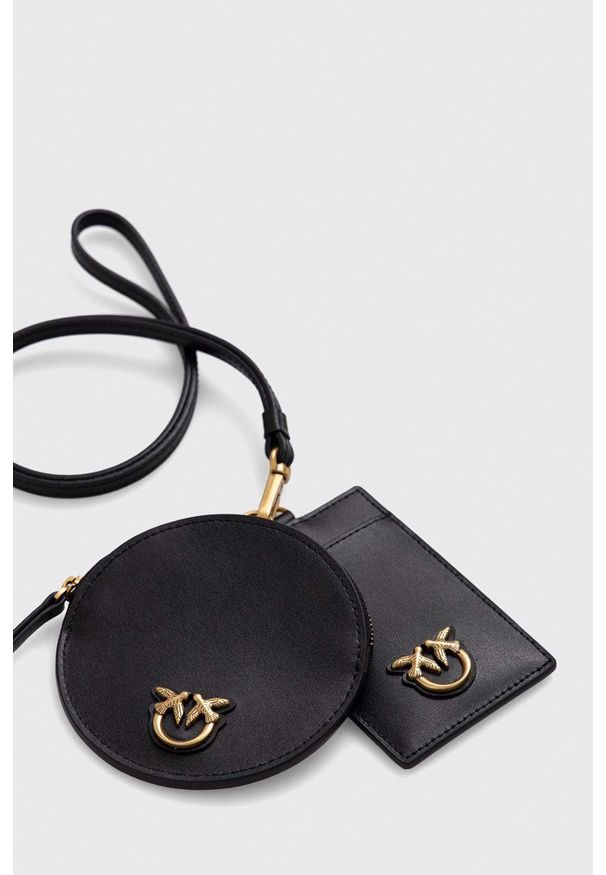 Pinko etui na karty skórzane kolor czarny. Kolor: czarny. Materiał: skóra