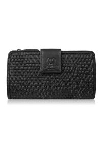 PAOLO PERUZZI - Portfel damski skórzany czarny duży pleciony Paolo Peruzzi AY-08-BL. Kolor: czarny. Materiał: skóra #1