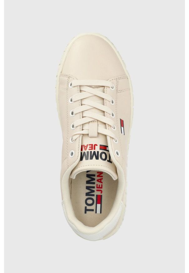 Tommy Jeans buty skórzane kolor beżowy. Zapięcie: sznurówki. Kolor: beżowy. Materiał: skóra