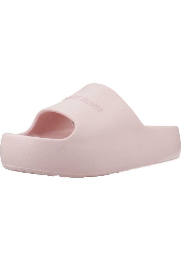 TOMMY HILFIGER - Sandały TOMMY JEANS CHUNKY POOL SLIDE ESS Rose. Kolor: różowy. Materiał: jeans