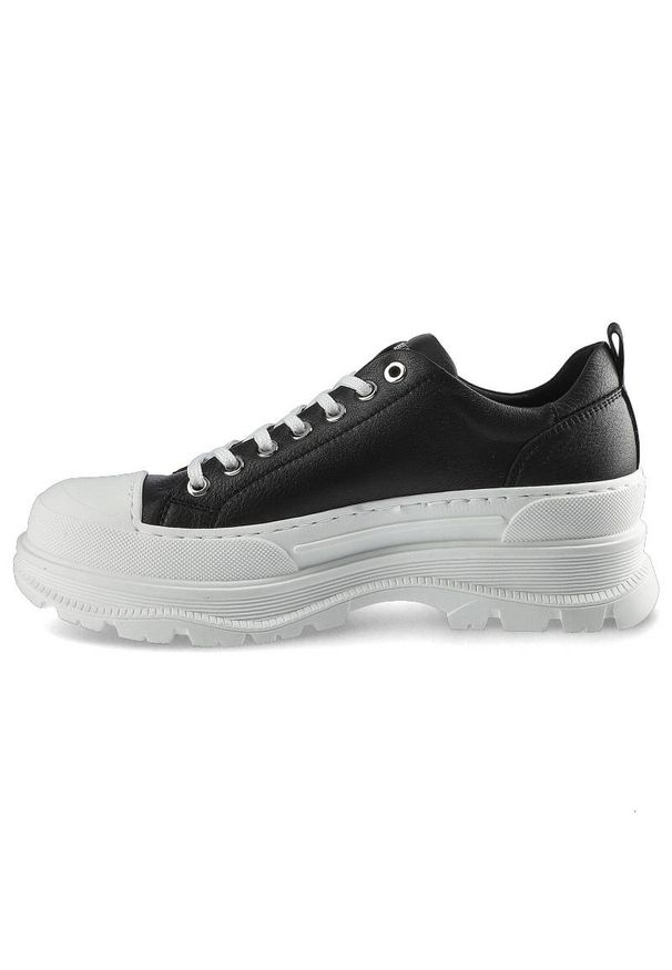 CheBello - Czarne Sneakersy Damskie Chebello Stylowe Półbuty. Kolor: czarny. Materiał: skóra, jeans. Szerokość cholewki: normalna. Sezon: lato. Obcas: na platformie. Styl: elegancki