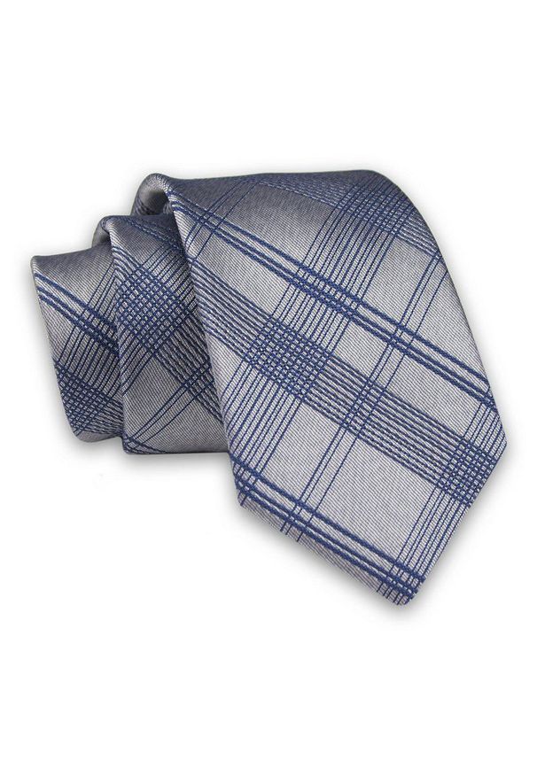 Alties - Szaro-Granatowy Elegancki, Męski Krawat -ALTIES- 7cm, Stylowy, Klasyczny, w Kratkę. Kolor: niebieski. Materiał: tkanina. Wzór: kratka. Styl: klasyczny, elegancki