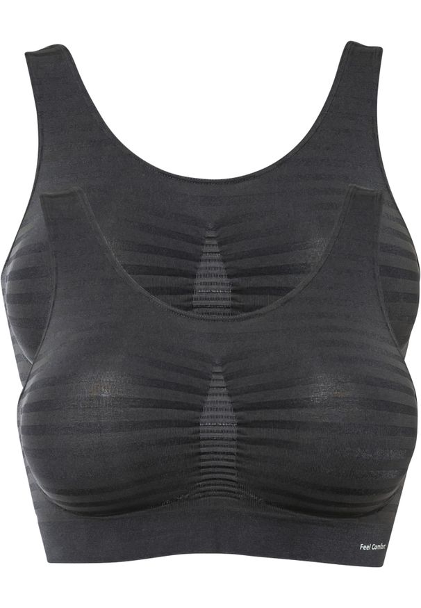 bonprix - Biustonosz bezszwowy bustier Feel comfort (2 szt.). Kolor: szary. Materiał: materiał, żakard. Wzór: paski