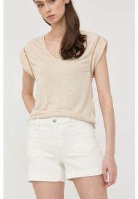 Morgan szorty jeansowe damskie kolor biały gładkie medium waist. Kolor: biały. Materiał: jeans. Wzór: gładki