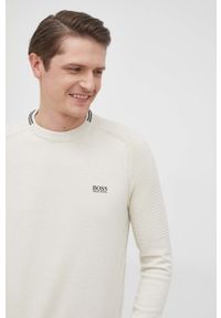 Boss Sweter bawełniany BOSS ATHLEISURE męski kolor kremowy lekki. Kolor: beżowy. Materiał: bawełna. Długość rękawa: raglanowy rękaw